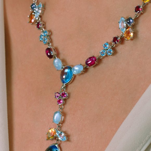 14K White Gold and Gemstone Necklace - Picture 2 of 4